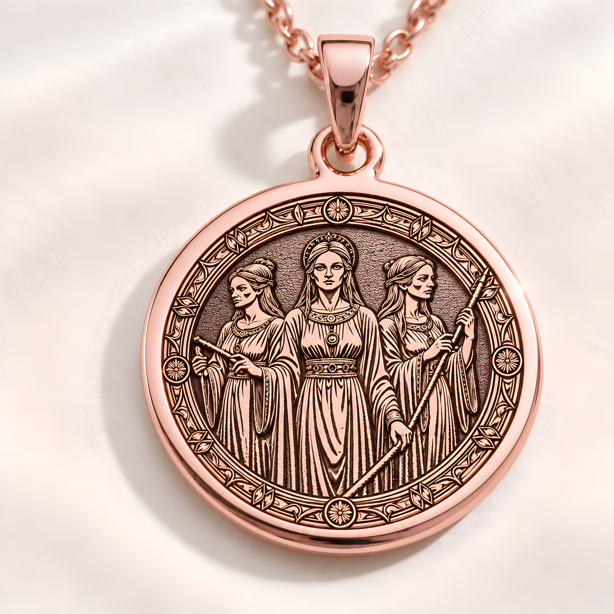 Moirai Fates Destiny Weavers Pendant - 14K Rose Gold Plated