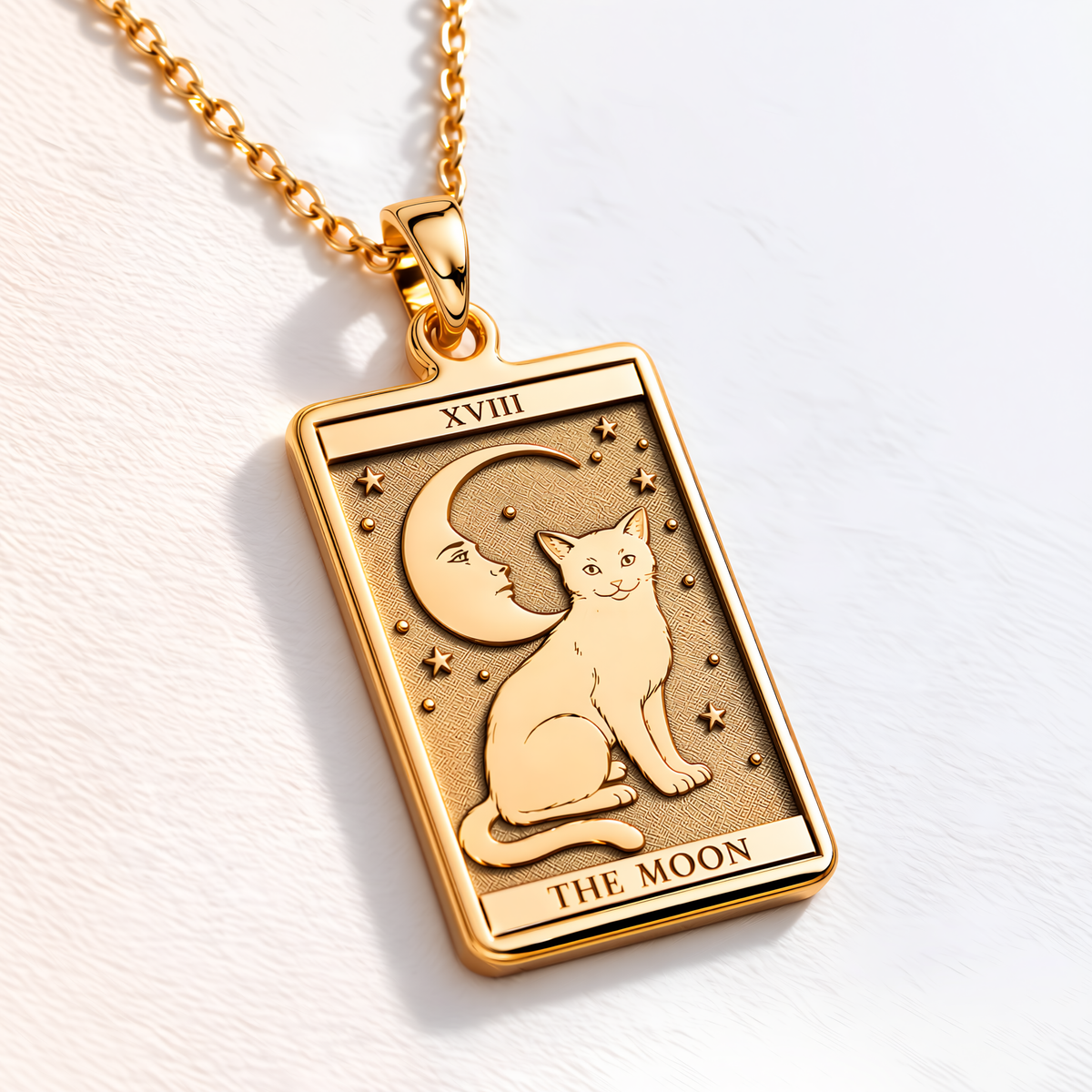 Moon Tarot Card Necklace - 14K Solid Gold, Left Angle View