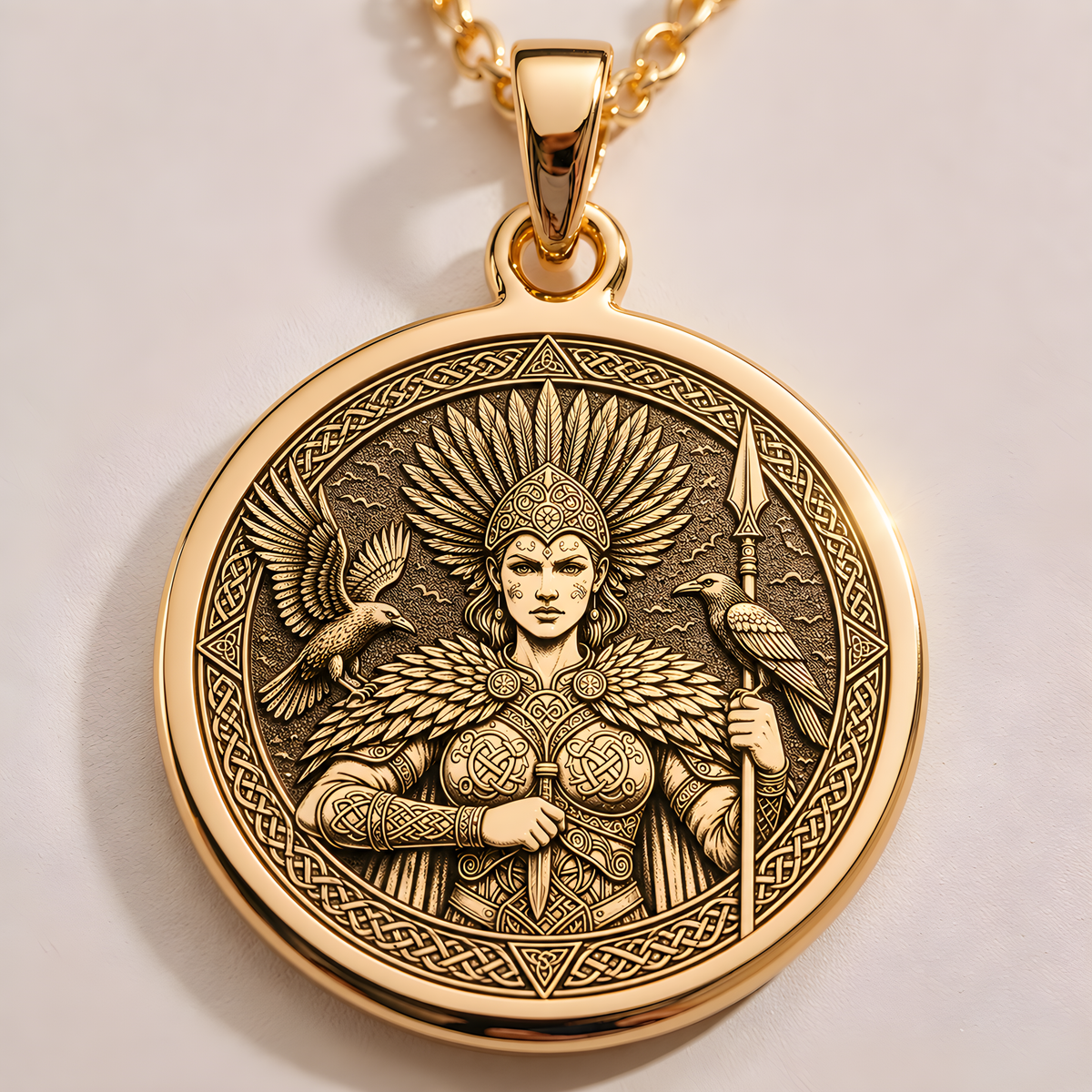 Morigan Celtic Goddess Medallion - 14K Gold Plated