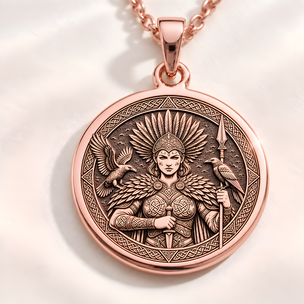 Morigan Celtic Goddess Medallion - 14K Rose Gold Plated