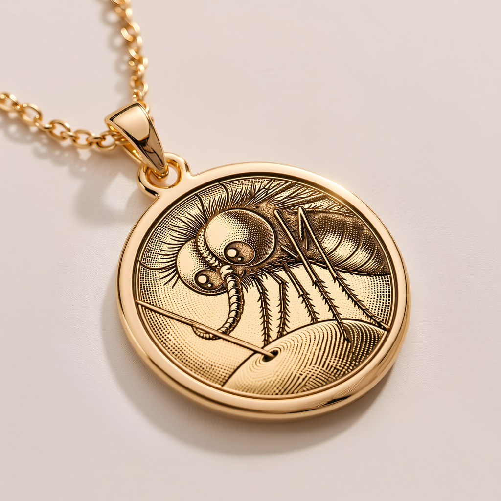 Mosquito Insect Amulet Pendant - 14K Solid Gold, Left Angle View
