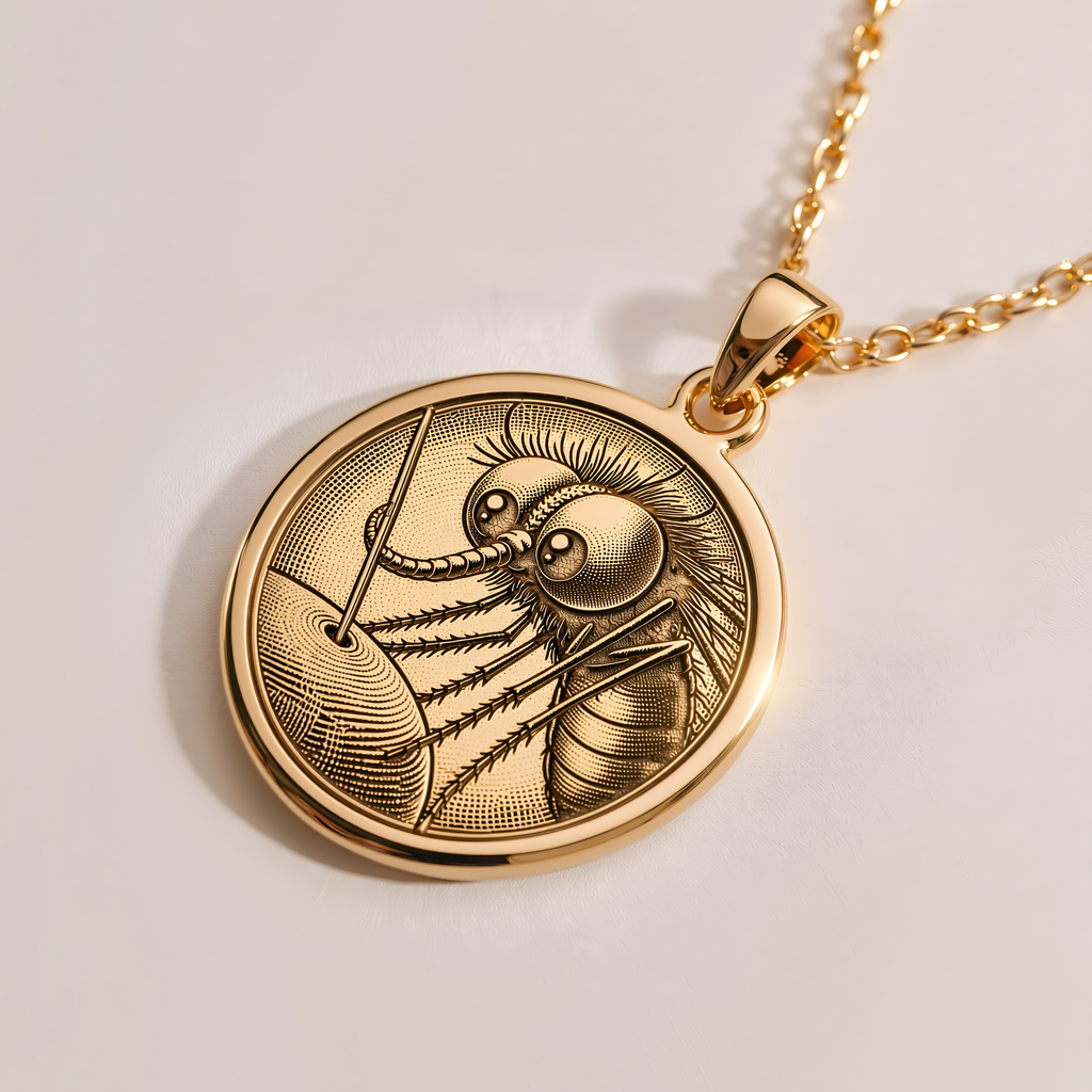 Mosquito Insect Amulet Pendant - 14K Solid Gold, Right Angle View