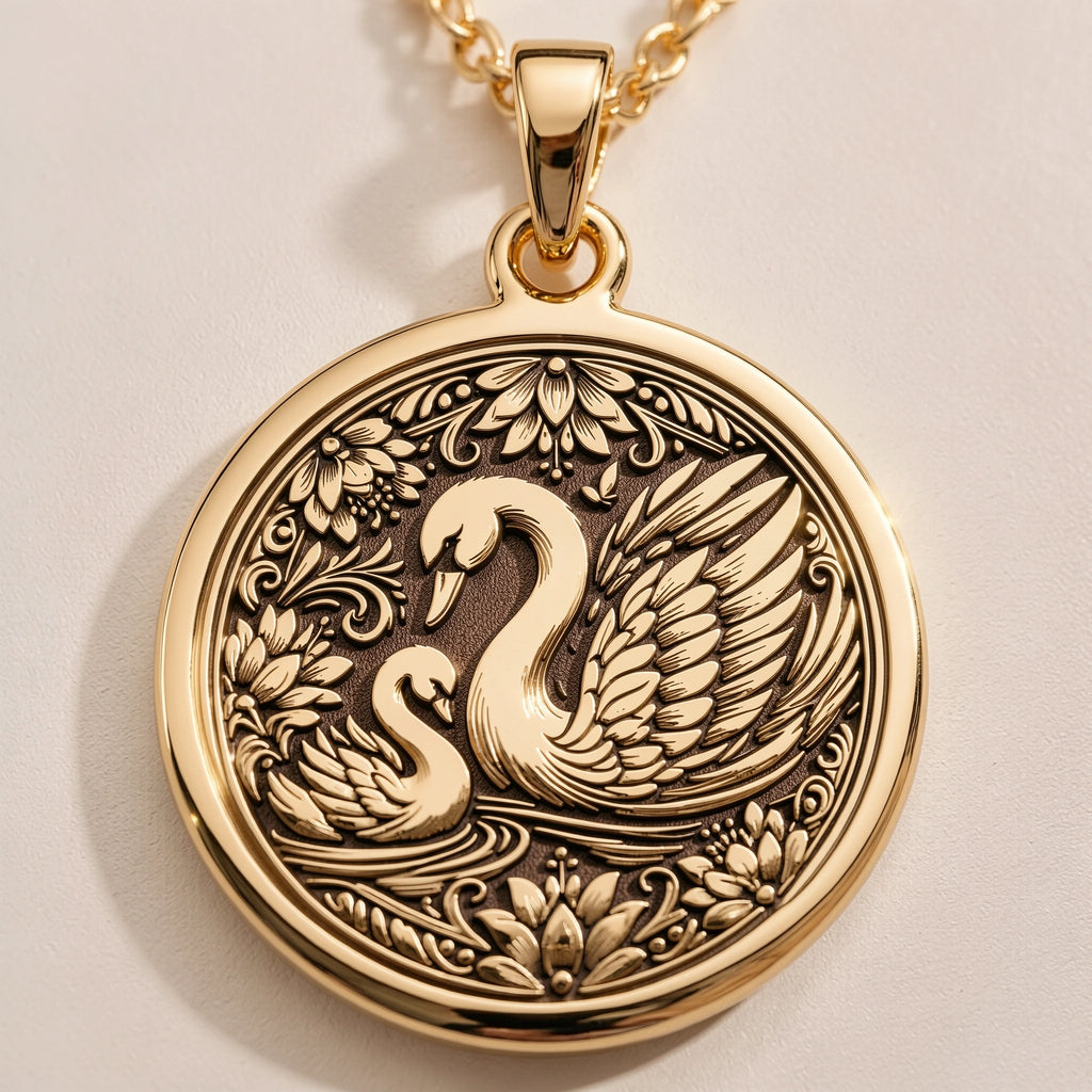Mother Baby Swan Pendant - Maternal Love Family Gift - Görsel 1, 14K gold pendant