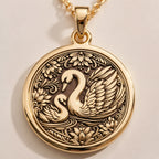 Mother Baby Swan Pendant - Maternal Love Family Gift - Görsel 1, 14K gold pendant