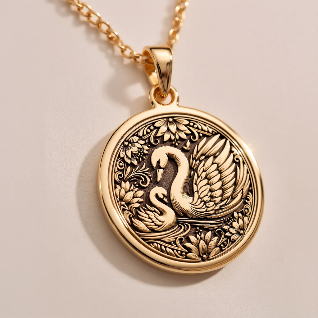 Mother Baby Swan Pendant - Maternal Love Family Gift - Görsel 2, 14K gold pendant