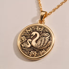 Mother Baby Swan Pendant - Maternal Love Family Gift - Görsel 3, 14K gold pendant