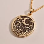 Mushroom & Moon Pendant - Boho Forest Nature Lover Gift - Görsel 3, 14k gold mushroom
