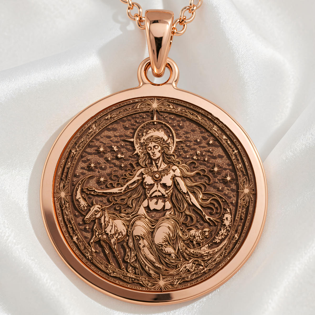 Nyx Goddess of Night Pendant | Silver & Plated Options - Ancient Mythology Protection Talisman - 14K Rose Gold Plated Front View