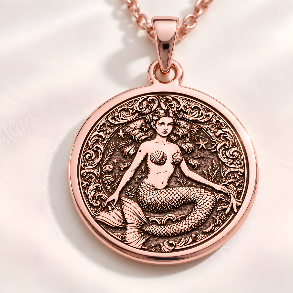 Ocean Goddess Mermaid Necklace - 14K Rose Gold Plated