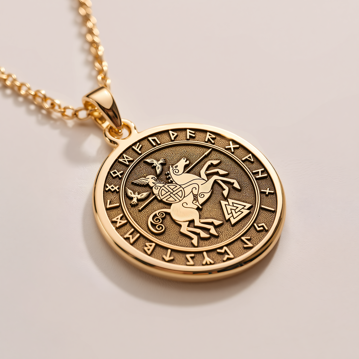 Odin Viking God Pendant - 14K Solid Gold, Left Angle View