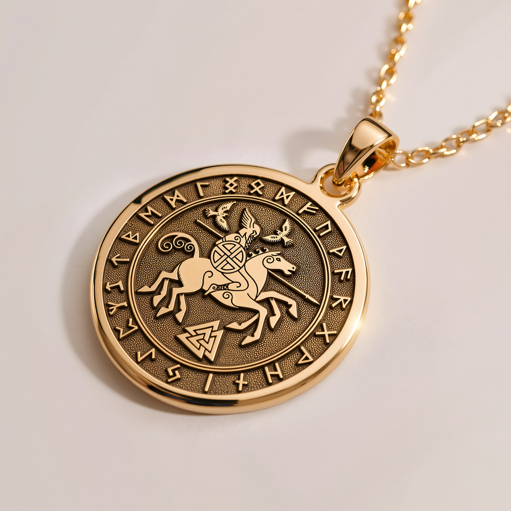 Odin Viking God Pendant - 14K Solid Gold, Right Angle View