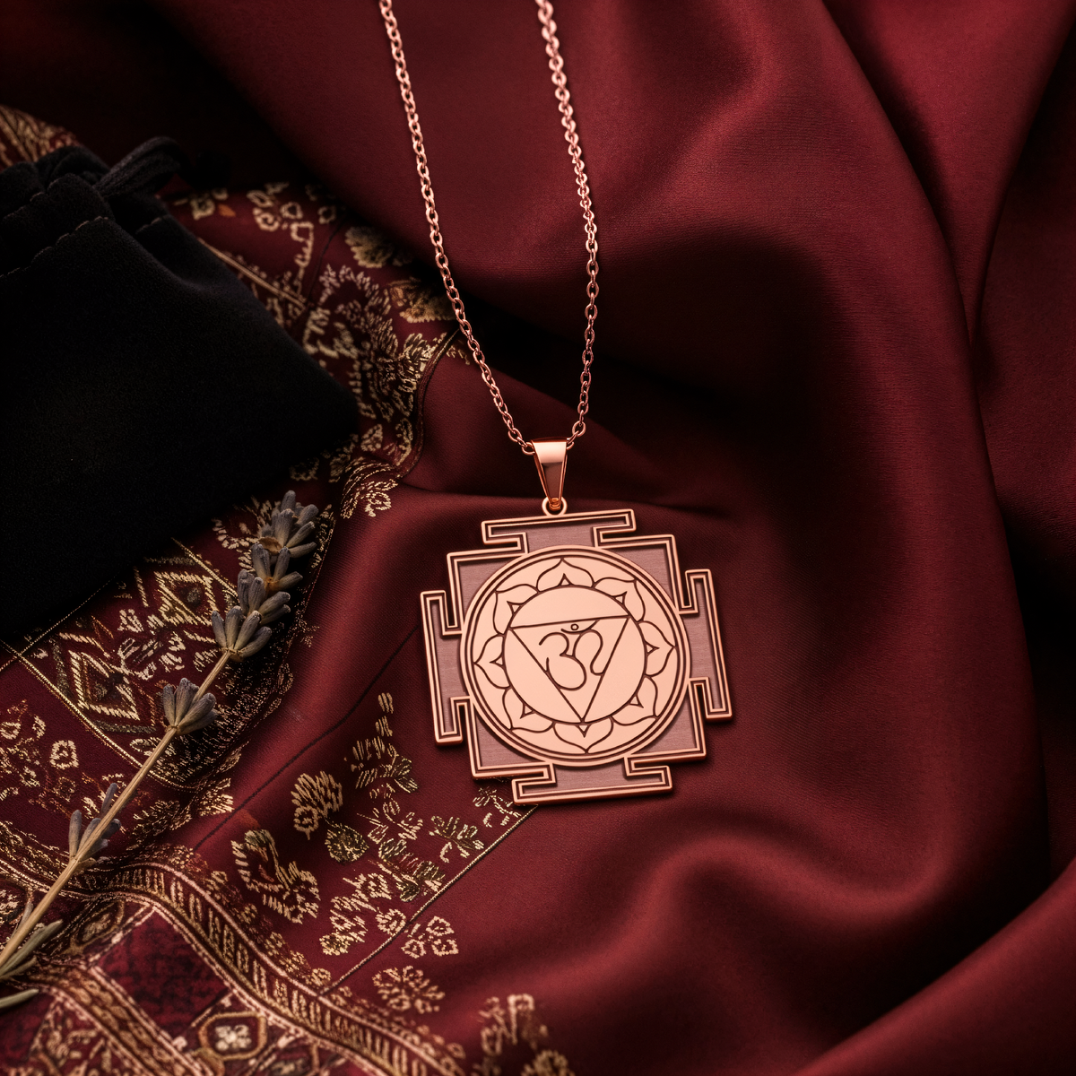 Om Yantra Spiritual Protection Necklace - 14K Rose Gold Plated