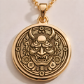 Oni Mask Necklace: 14K Gold with demon mask yokai talisman amulet collectible amulet - View 48