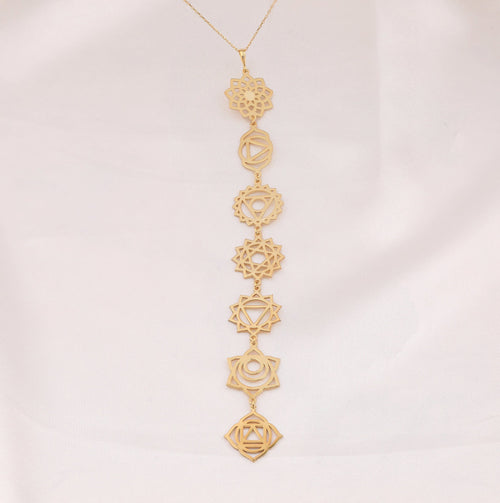 7 Chakra Healing Necklace in 14K Solid Gold — detail view — Shop Luminous Luxury Crafts