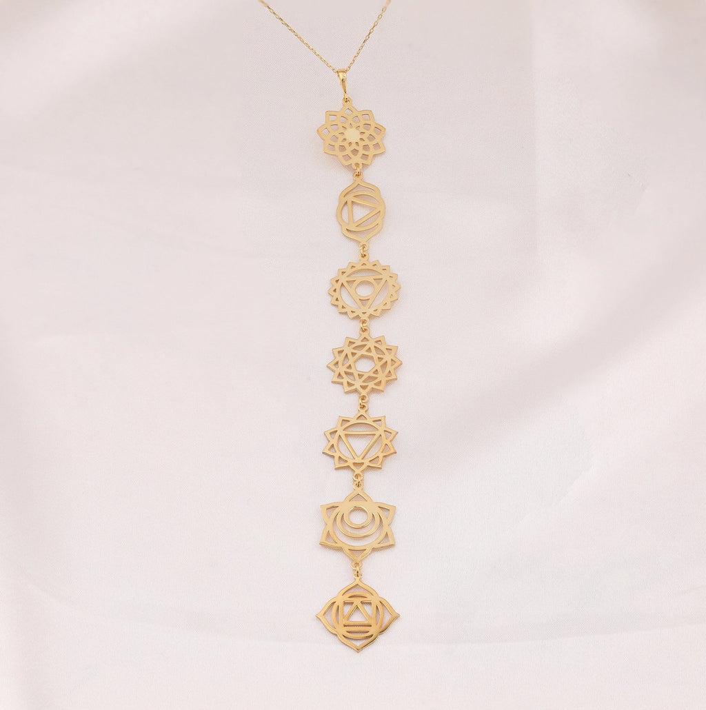 7 Chakra Healing Necklace in 14K Solid Gold — lifestyle view — Shop Luminous Luxury Crafts