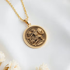 Achilles Greek Hero Coin Pendant in 14K Solid Gold 14mm — close-up — Shop Luminous Luxury Crafts
