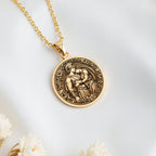 Achilles & Patroclus Greek Mythology Pendant in 14K Solid Gold 14mm — pendant detail — Shop Luminous Luxury Crafts