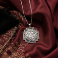 Yantra Sacred Geometry Amulet Necklace — 14K Gold Plated Over 925 Sterling Silver front medallion studio view