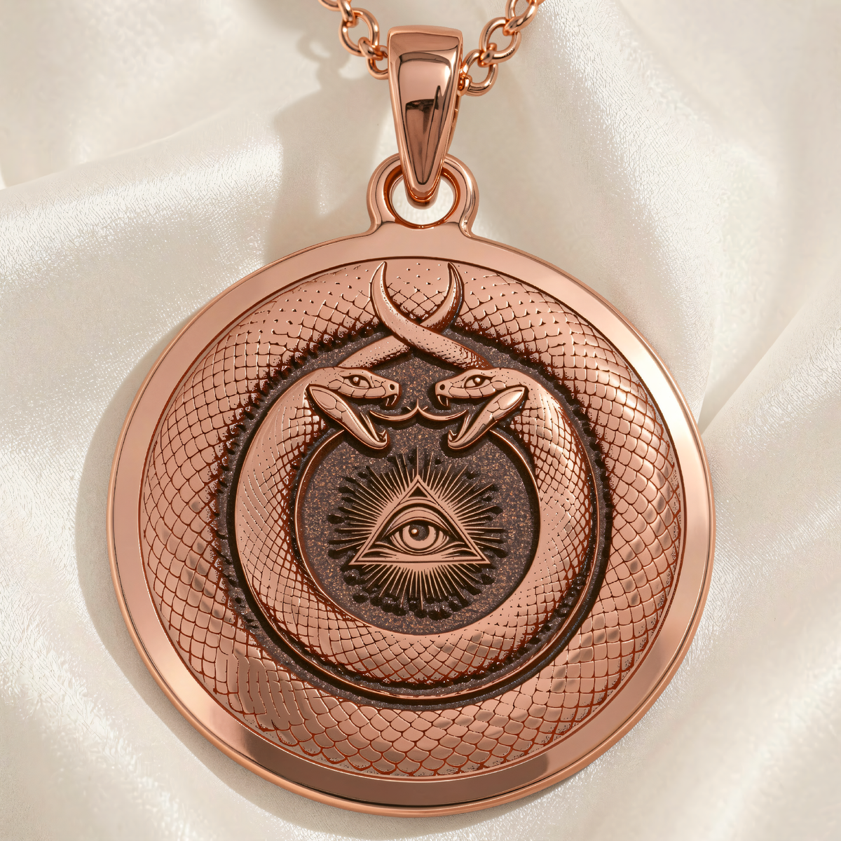 Ouroboros Evil Eye Protection Necklace | Silver & Plated Options - Spiritual Protection Talisman - 14K Rose Gold Plated Front View
