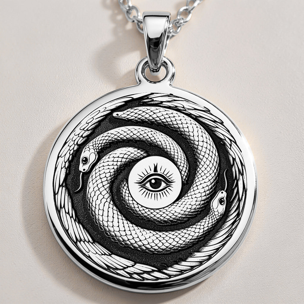 Sterling Silver Ouroboros Necklace crafted with fine details, showcasing the eternal snake symbol of rebirth and cycles. A meaningful gift or statement piece for any occasion. - View 4