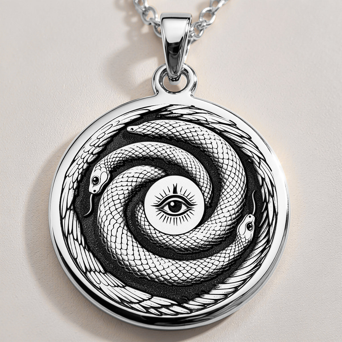 Sterling Silver Ouroboros Necklace crafted with fine details, showcasing the eternal snake symbol of rebirth and cycles. A meaningful gift or statement piece for any occasion. - View 4