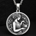 925 Sterling Silver Panacea Medallion with Greek healing goddess and floral wreath. Detailed ancient coin pendant showing medicine deity with potion bowl. Health symbol jewelry with historical significance and healing energy.