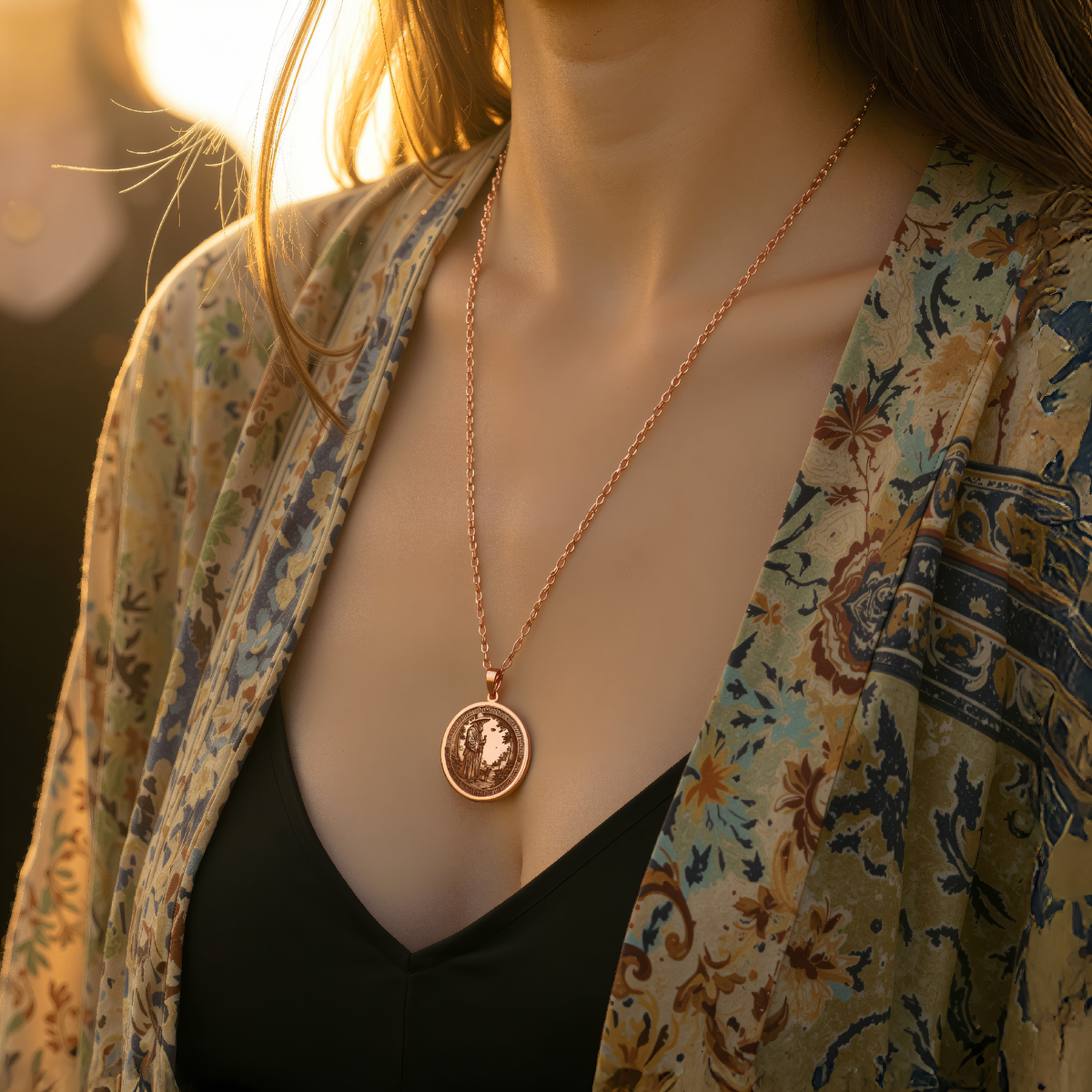 Papa Legba Crossroads Loa Pendant in a polished rose gold finish.