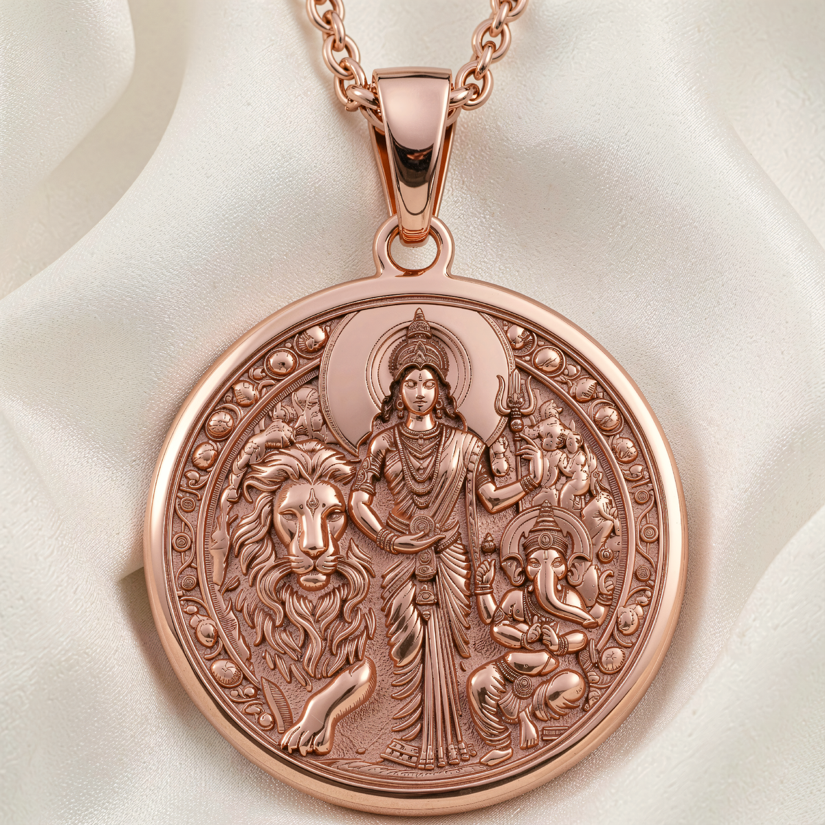 Parvati Ganesha Mother Son Pendant | Silver & Plated Options - Hindu Mythology Protection Talisman - 14K Rose Gold Plated Front View