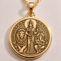 Parvati Goddess Necklace, Hindu Family Necklace, Lion Symbol Gold Pendant, Sacred Parvati Ganesha Necklace, Golden Hindu Necklace, Parvati Ganesha 
Hindu Goddess and God Necklace, Gold Hindu Deity Necklace, Gold Parvati Medallion