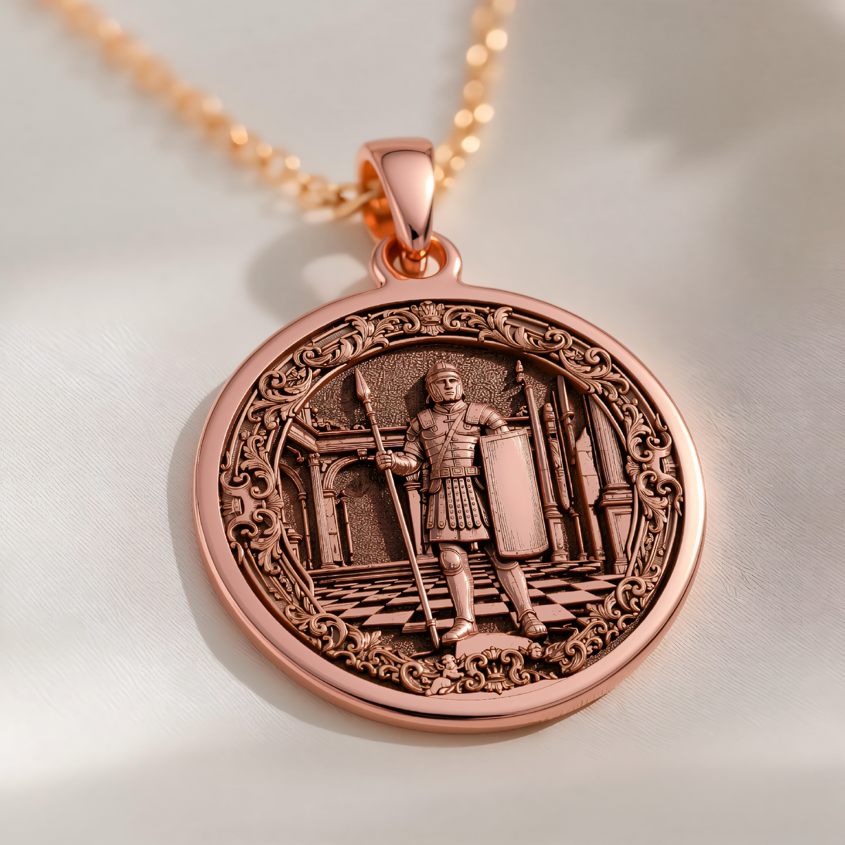 Pawn Chess Coin Strategy Charm in a polished rose gold finish.