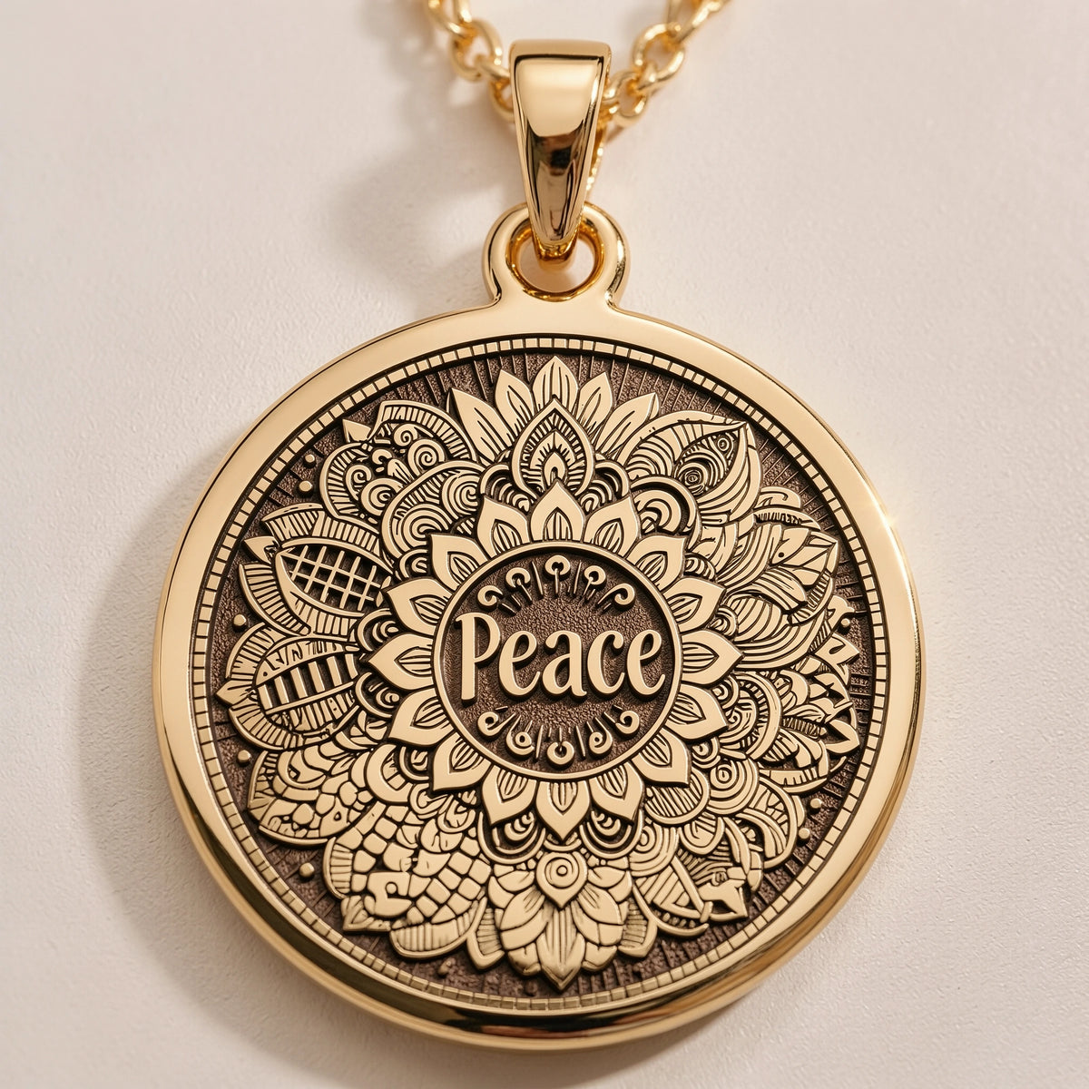 Peace Mandala Spiritual Yoga Pendant - Mindfulness Boho Chic - Görsel 1, 14K Gold Necklace
