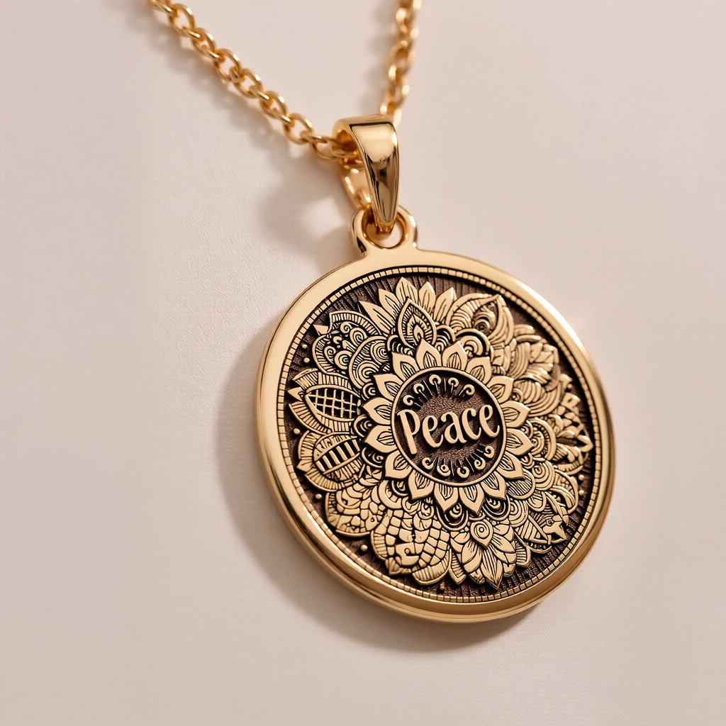 Peace Mandala Spiritual Yoga Pendant - Mindfulness Boho Chic - Görsel 2, 14K Gold Necklace