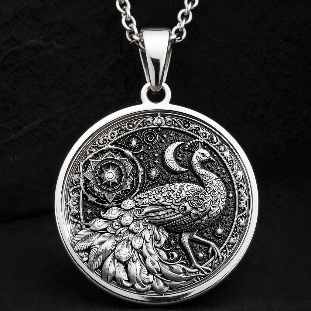 Peacock Mandala Bird Pendant Necklace - 925 Sterling Silver