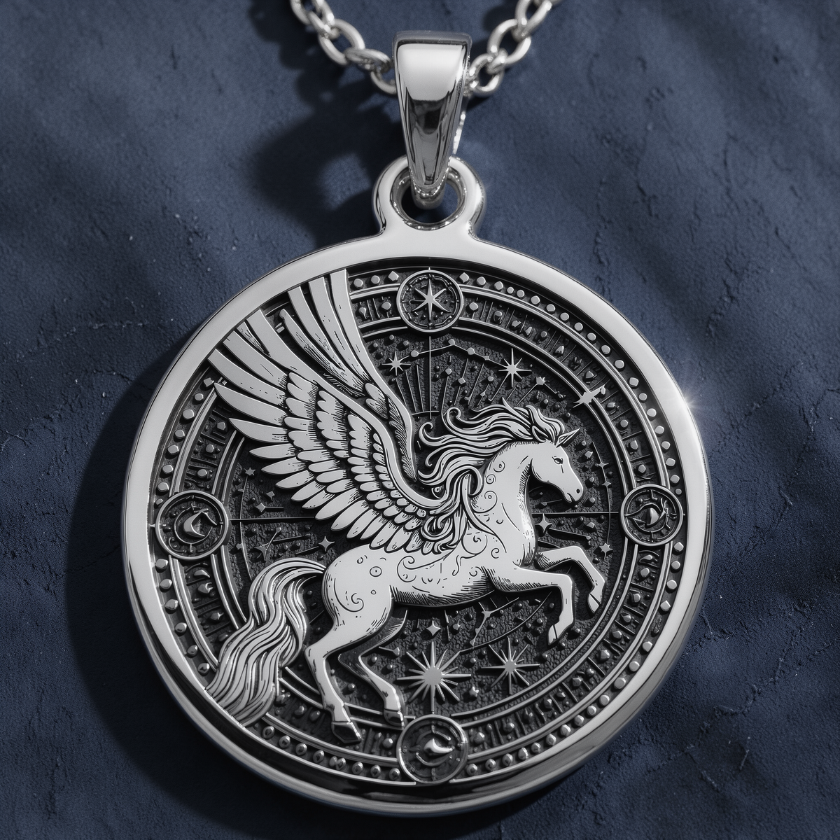 14K Gold Pegasus Necklace with a stunning winged horse medallion design, perfect for mythology lovers and celestial jewelry enthusiasts. Ideal gift for special occasions like birthdays, anniversaries, or holidays. - View 2