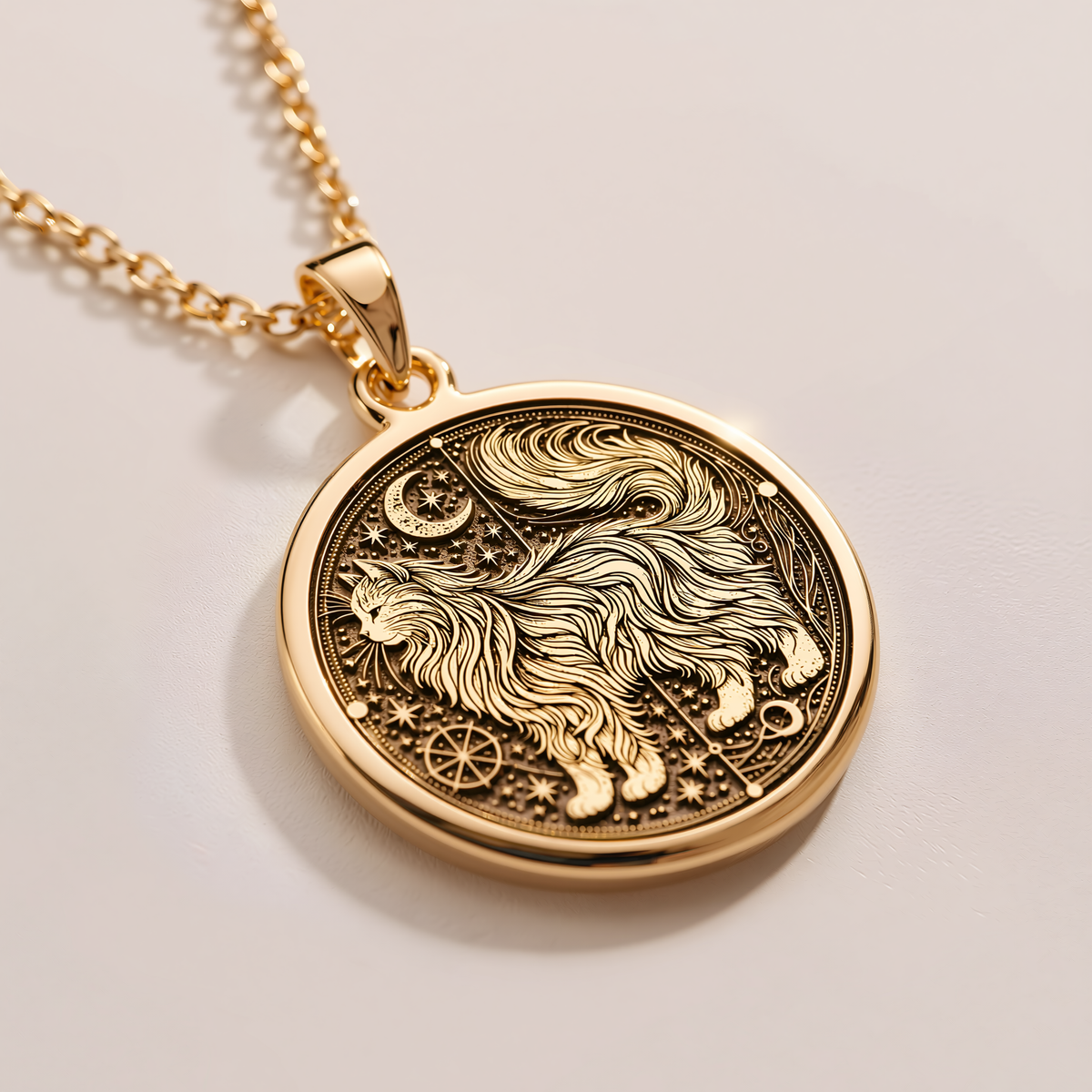 Penelope Medallion Pendant - 14K Solid Gold, Left Angle View