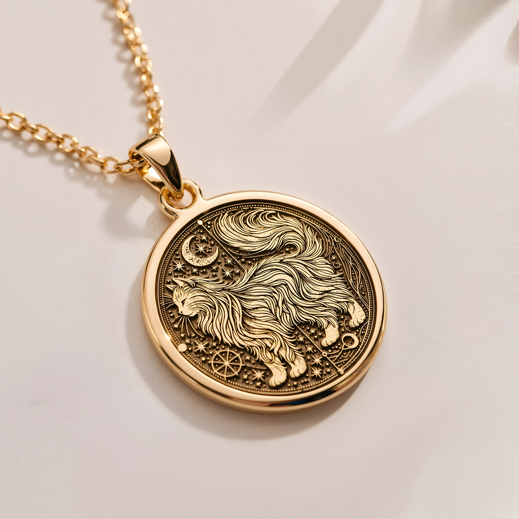 Penelope Medallion Pendant - 14K Solid Gold, Right Angle View