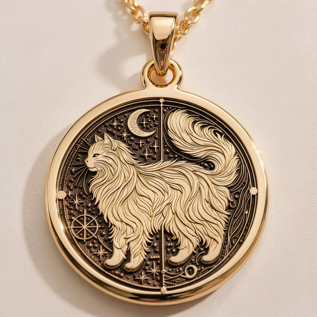 Penelope Medallion Pendant | Silver & Plated Options - Ancient Mythology Protection Talisman - Görsel 1, 14K Cat Necklace