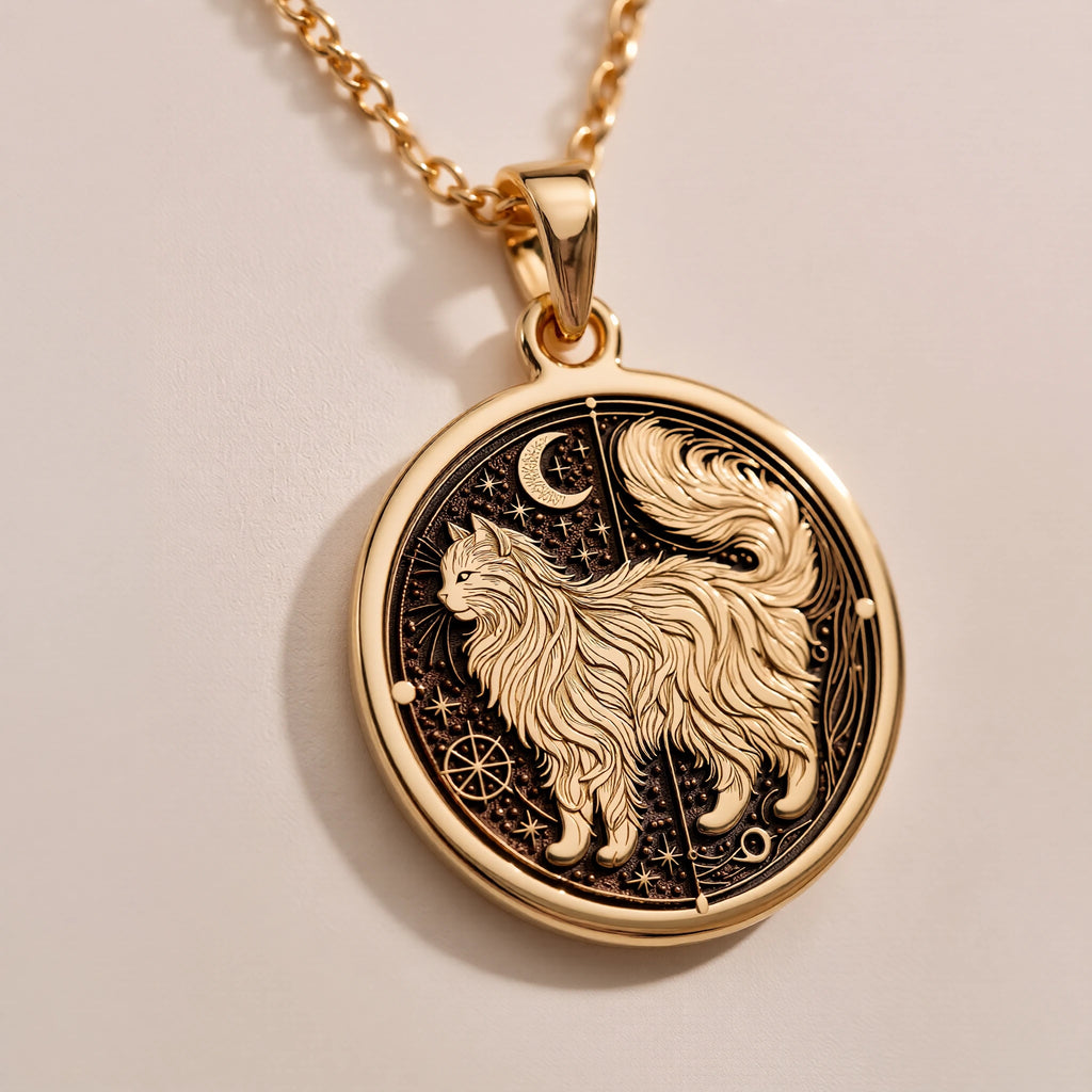 Penelope Medallion Pendant | Silver & Plated Options - Ancient Mythology Protection Talisman - Görsel 2, 14K Cat Necklace