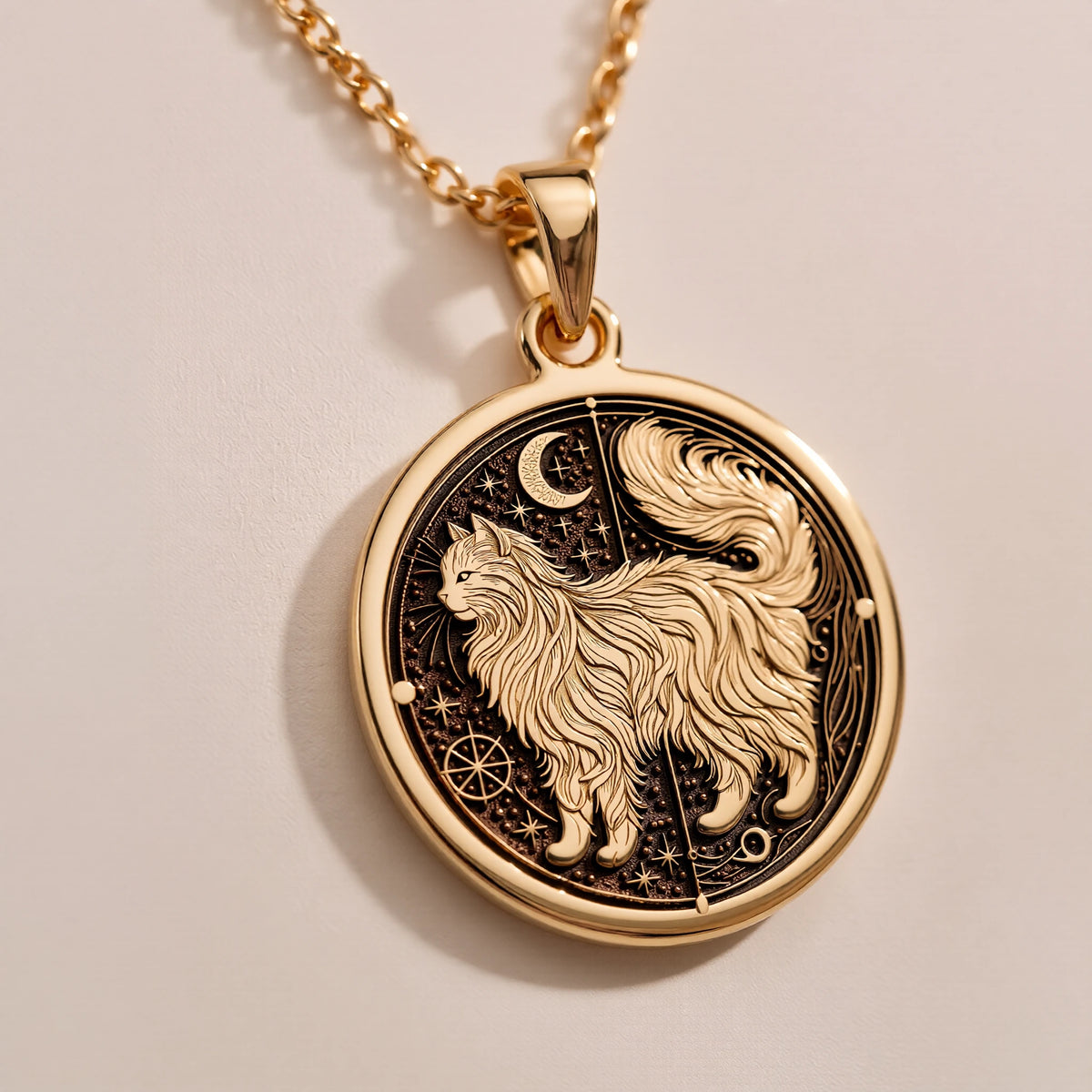 Penelope Medallion Pendant | Silver & Plated Options - Ancient Mythology Protection Talisman - Görsel 2, 14K Cat Necklace
