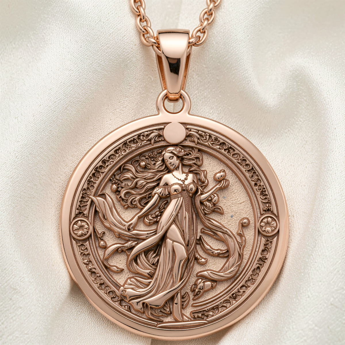 Persephone Queen of Underworld Coin Pendant | Silver & Plated Options - Ancient Mythology Protection Talisman - 14K Rose Gold Plated Front View