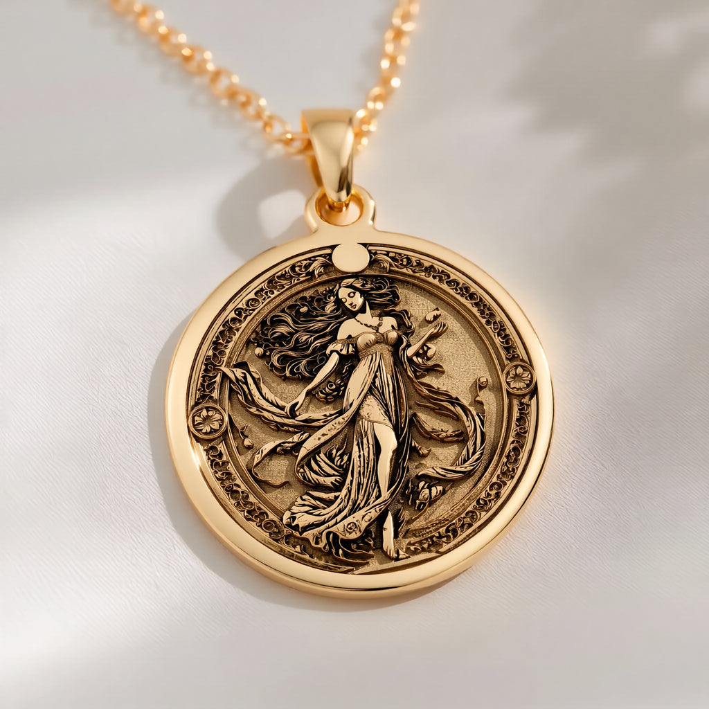 Persephone Queen of Underworld Coin Pendant - 14K Solid Gold