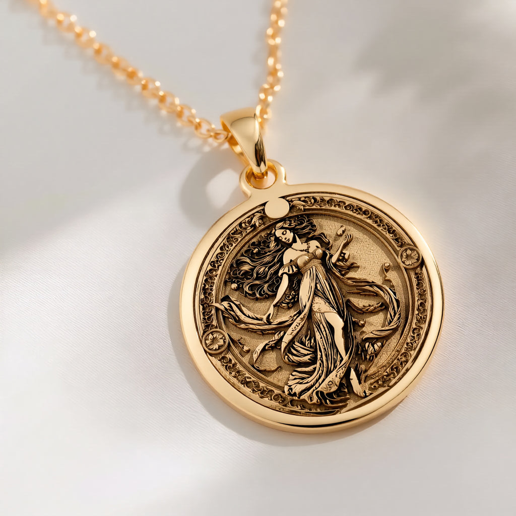 Persephone Queen of Underworld Coin Pendant - 14K Solid Gold