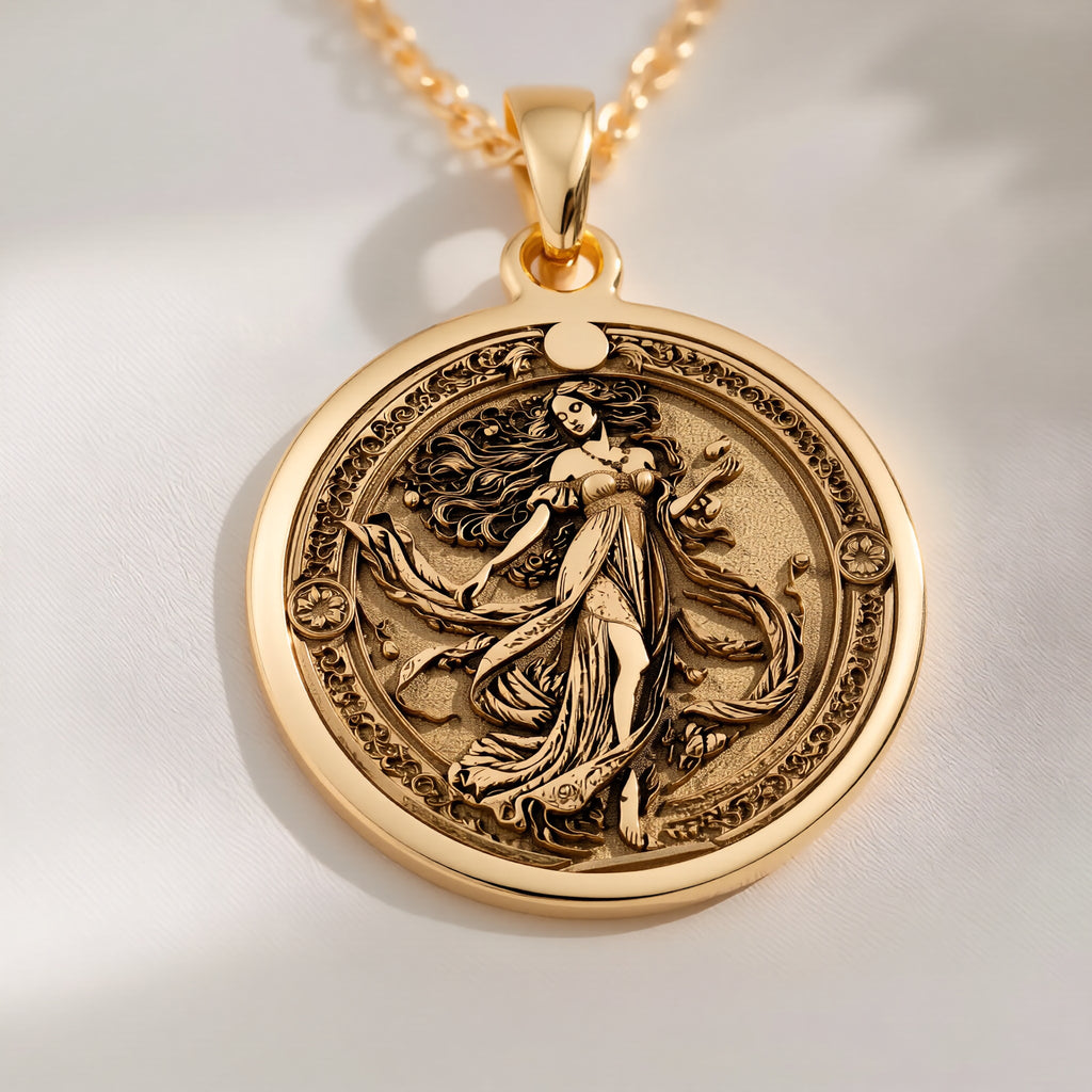Persephone Queen of Underworld Coin Pendant - 14K Solid Gold