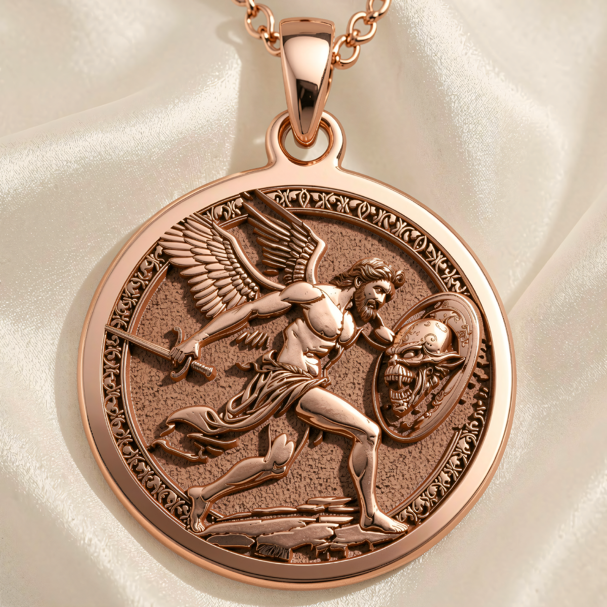 Perseus Greek Mythology Necklace | Silver & Plated Options - Ancient Mythology Protection Talisman - 14K Rose Gold Plated Front View