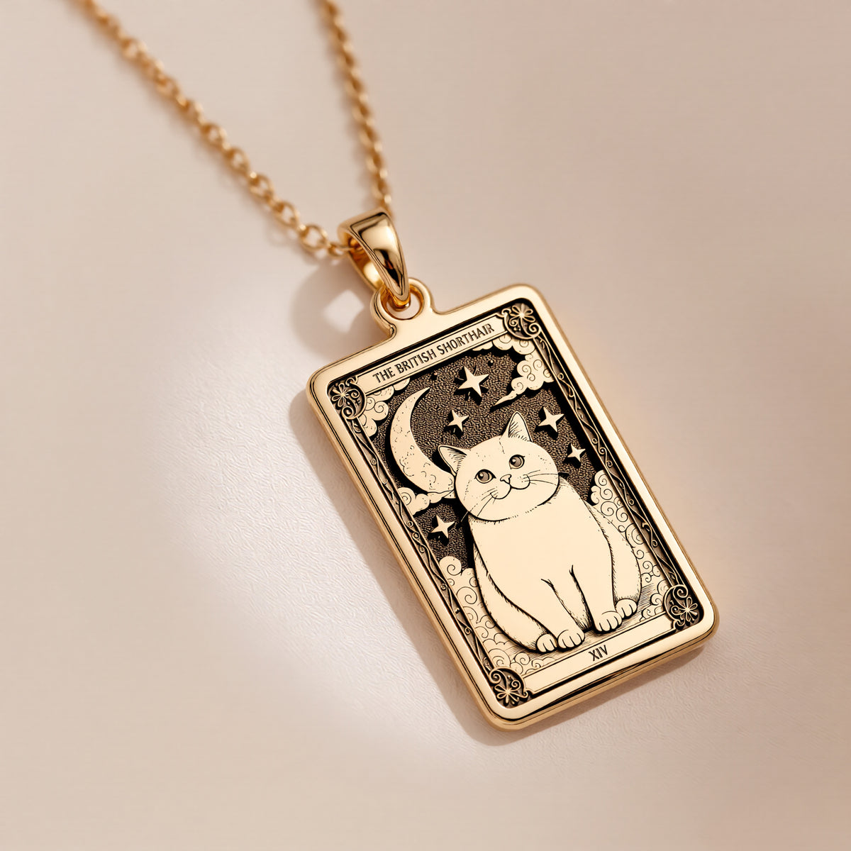 Personalized British Shorthair Cat Tarot Necklace - 14K Gold Plated