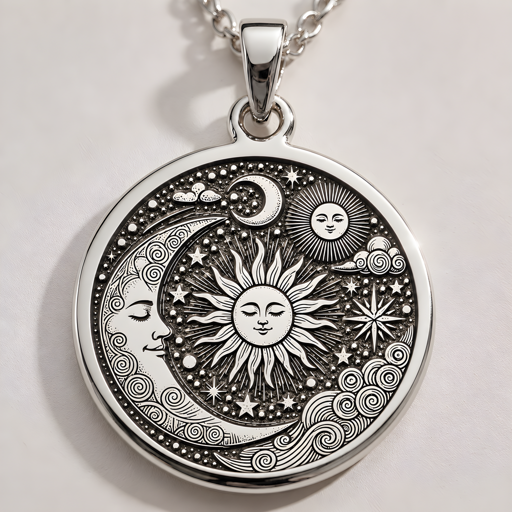 Personalized Celestial Sun & Moon Pendant - 925 Sterling Silver