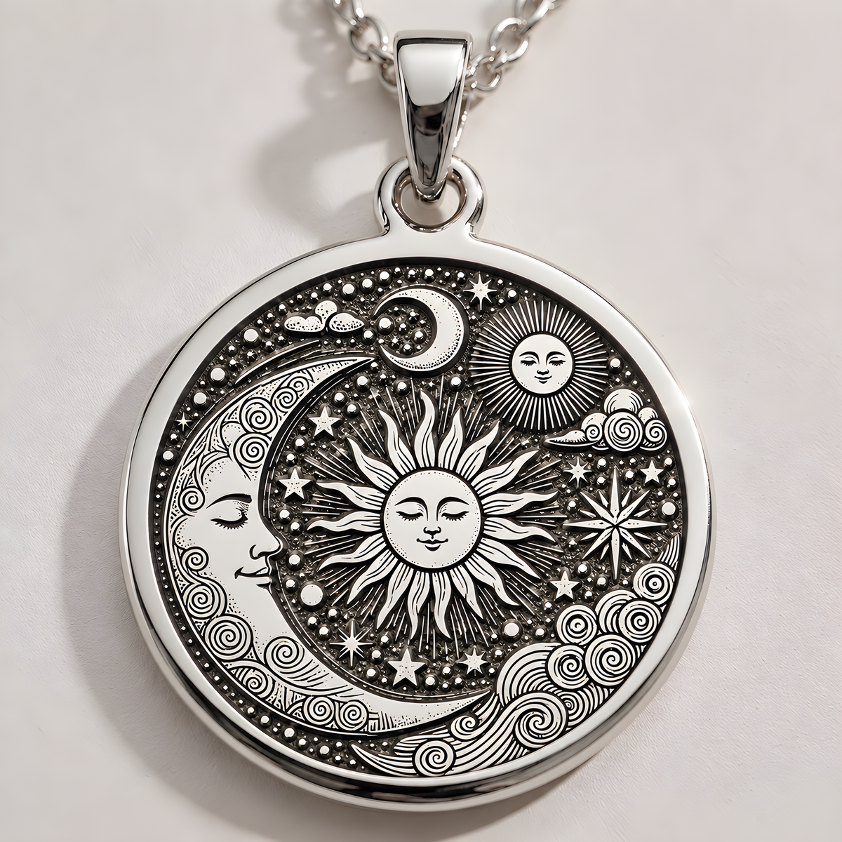 Personalized Celestial Sun & Moon Pendant - 925 Sterling Silver