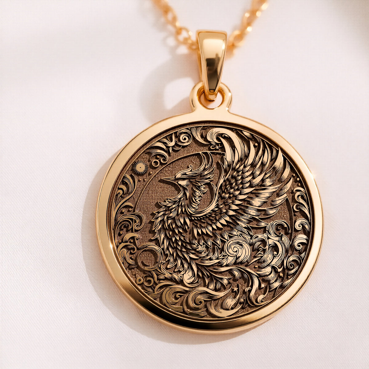 Phoenix Medallion - 14K Solid Gold