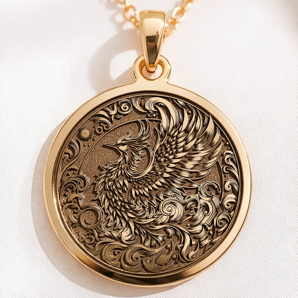 Gold Phoenix Necklace, Phoenix Pendant Gold, Rebirth Symbol Jewelry, Phoenix Rising Charm, 14k Gold Phoenix, Spiritual Phoenix Jewelry, Mythical Bird Pendant, Gold Phoenix Amulet, Phoenix Medallion, Sacred Phoenix Necklace, Phoenix Totem