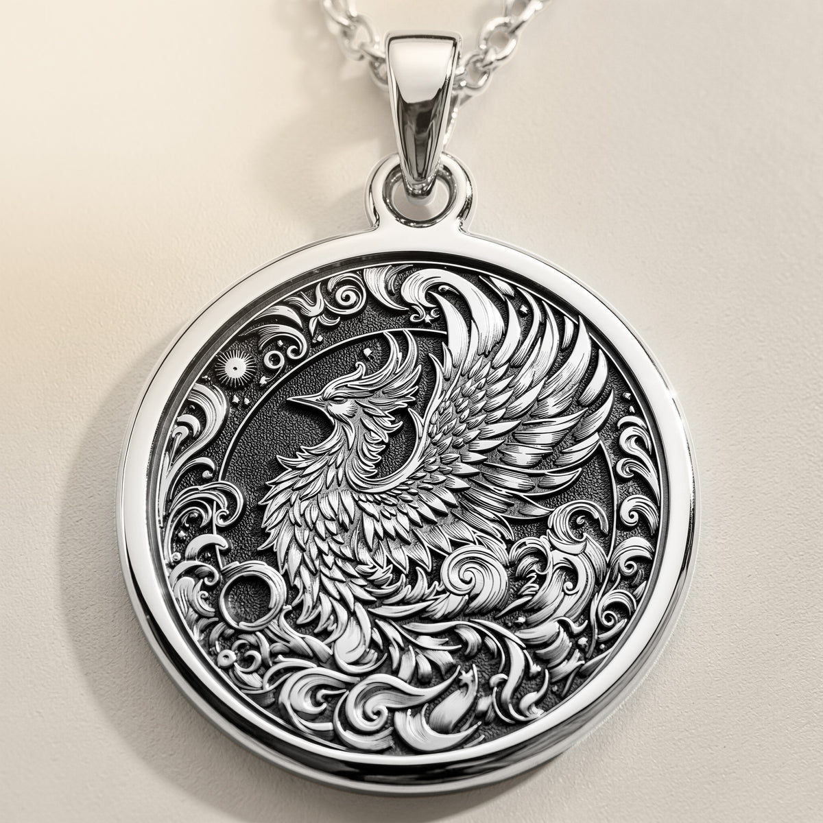 Silver Phoenix Necklace, Phoenix Pendant Silver, Rebirth Symbol Jewelry, Phoenix Rising Charm, Sterling Silver Phoenix, Spiritual Phoenix Jewelry, Mythical Bird Pendant, Silver Phoenix Amulet, Phoenix Medallion, Sacred Phoenix Necklace, Phoenix Totem